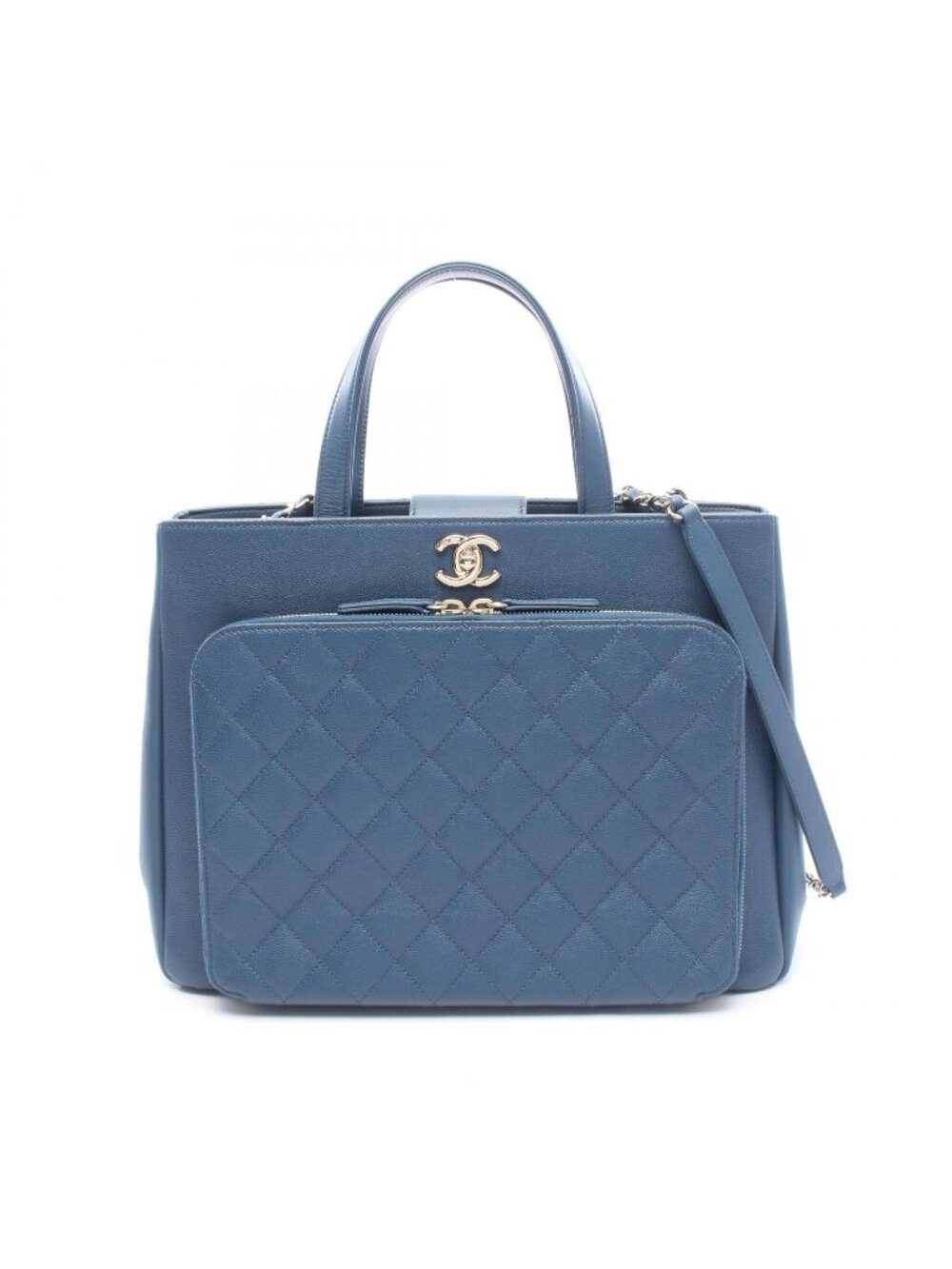 Chanel Shoulder Bag Business Affinity Quilted Blue Caviar Leather Large Shopping